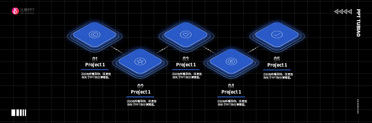 流程圖PPT圖表：科技感&微立體風(fēng)格